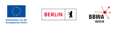 Logo-Banner mit Logo EU, Logo Land Berlin und Logo BBWA